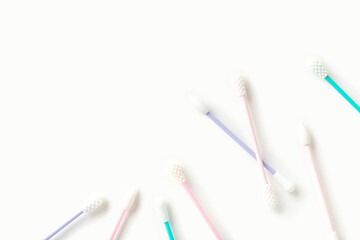 Flat lay top view reusable silicone swab buds on white background