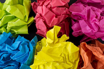  Crumpled color paper balls macro shot
