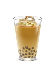 グラス タピオカミルクティー 氷 飲み物 イラスト リアル 