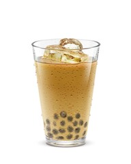 グラス タピオカミルクティー 氷 飲み物 イラスト リアル 汗