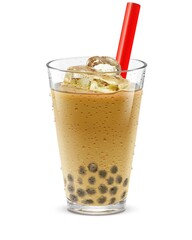 グラス タピオカミルクティー 氷 飲み物 イラスト リアル ストロー