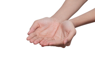 close up hands in prayer position - outstretched cupped hands