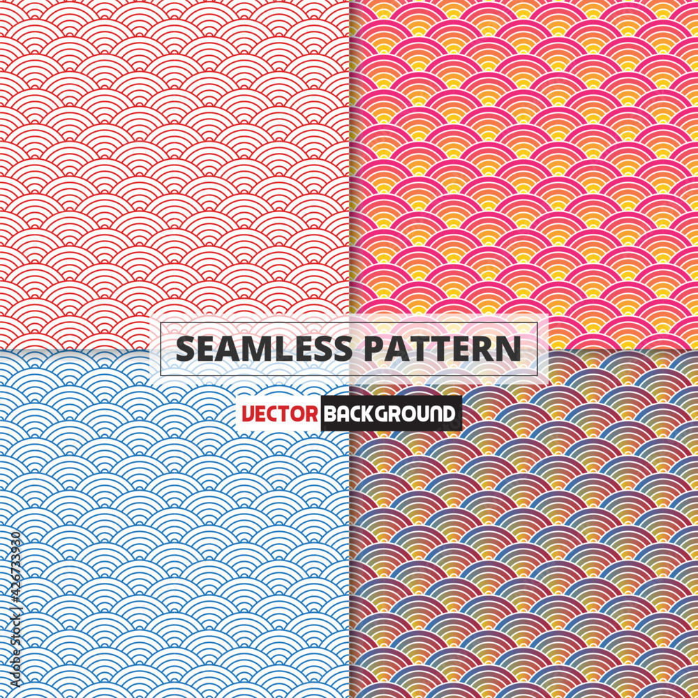Wall mural japanese wave pattern seamless vector. 4 in 1 color pattern background texture.