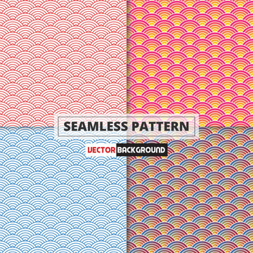 Japanese Wave Pattern Seamless vector. 4 in 1 color pattern background texture.