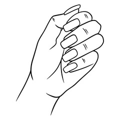 Female hand with a completed manicure. illustration in line style.