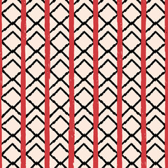 Vector black red chevrons beige seamless pattern