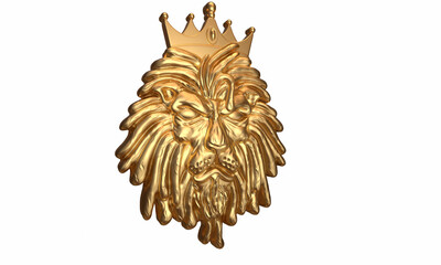 Golden Lion Head Sculpture Isolated. 3D rendering