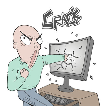 Angry man punching a computer screen