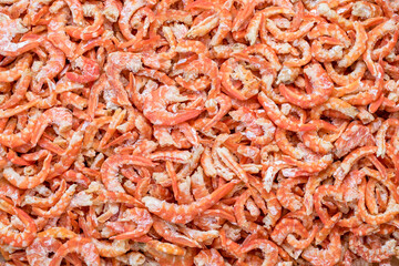 Dried shrimp or dried salted prawns are beautiful colors, for cooking seafood in Thailand , asian food ingredient