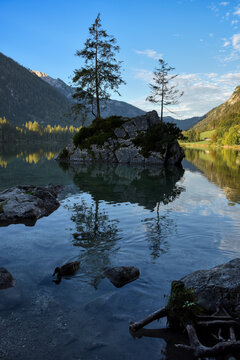 See, Hintersee, Ramsau, Berchtesgaden, Berchtesgadener Land, Malerwinkel, Ferchensee, Forchensee, Ramsauer Ache, Hochkalter,  Oberbayern, Wasser, Spiegelglatt, Spiegelbild, spiegeln, Oberfl&auml;che,  Somm