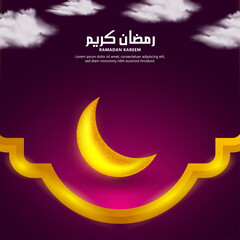 Obraz na płótnie Canvas Realistic ramadan kareem background with crescent moon and cloud decoration