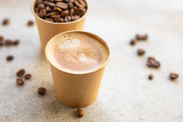 coffee drink paper cup zero waste hot fresh disposable break meal top view copy space for text food background