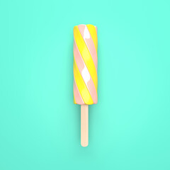 two color vanilla sticky caramel ice cream on wooden stick - 3d render