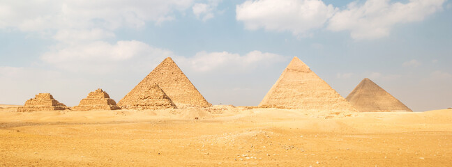 Panoramic view of Great Egyptian pyramids in Giza, Egypt - 426740758