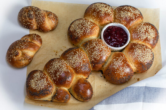 Key Shaped Bread Baked After Passover. Schlissel Challah, a key-shaped festive bread.