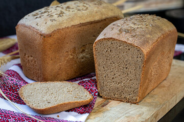 Sourdough rye bread with caraway seeds.