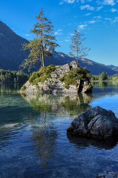 See, Hintersee, Ramsau, Berchtesgaden, Berchtesgadener Land, Malerwinkel, Ferchensee, Forchensee, Ramsauer Ache, Hochkalter,  Oberbayern, Wasser, Spiegelglatt, Spiegelbild, spiegeln, Oberfl&auml;che,  Somm