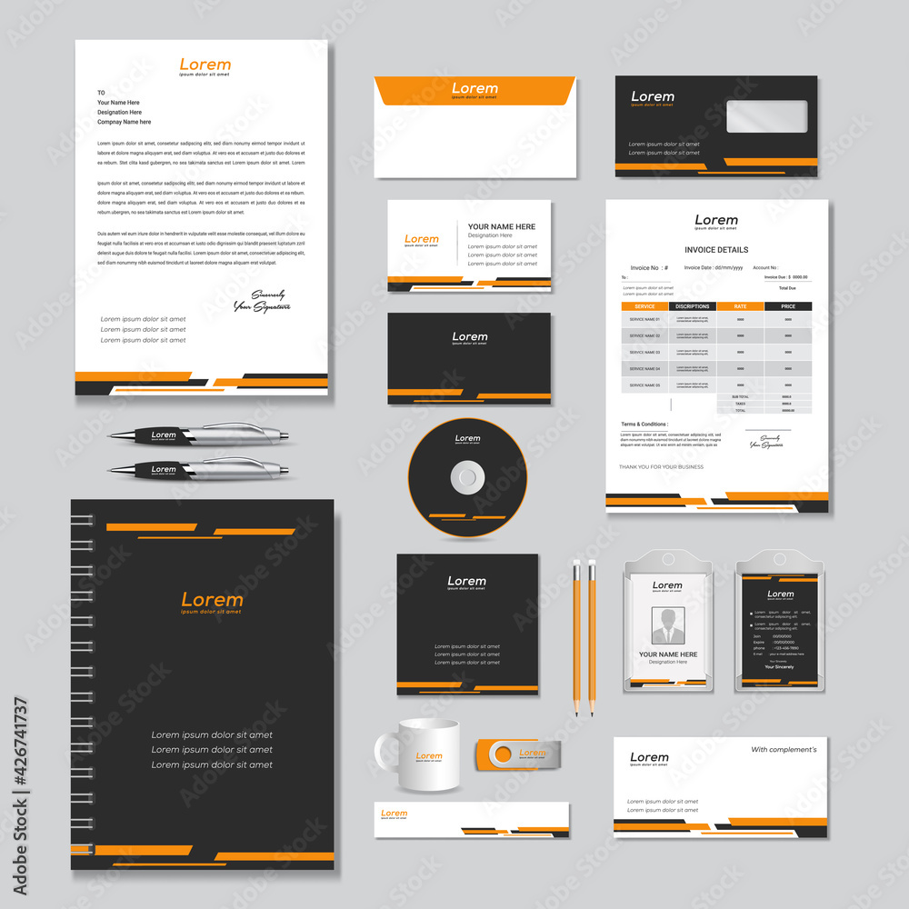 Wall mural corporate identity template with digital elements. vector company style for brand book and guideline