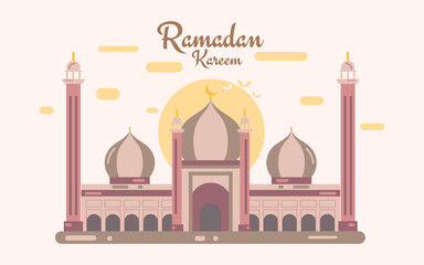 Ramadan Kareem Mubarak beautiful greeting poster card with Jama Masjid illustration