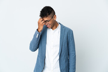 Young business Brazilian man isolated on white background laughing