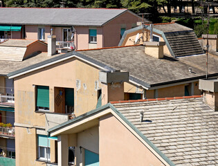The roofs of residential houses
