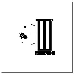 UV lamp glyph icon.Antibacterial light UVC sterilizer.Plant growing, air and surfaces sterilization and corona virus safety in pubic areas.Filled flat sign.Isolated silhouette vector illustration
