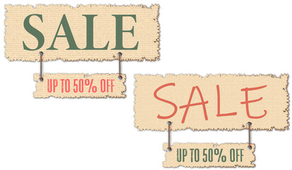 sale banner in the form of a sign of burlap fabric for instagram background, template, website, store and advertising with trend commercial of flash sale for shop and business marketing