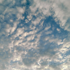 Beautiful blue sky background with white clouds, sunset scenery view, weather conditions, nature photography
