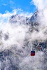 Cable car approach to the top of Pilatus mountain from Luzern. Switzerland.