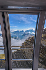 Fototapeta premium Cable car approach to the top of Pilatus mountain from Luzern. Switzerland.
