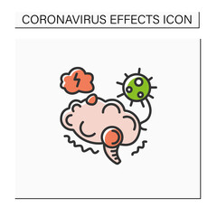 Neurological disorder color icon. Covid caused post-traumatic stress syndrome. Corona virus brain health effects and cerebral dysfunction concept. Isolated vector illustration