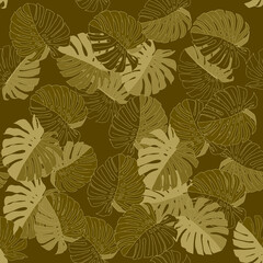 Green vector Illustration of leaves monstera. Seamless pattern
