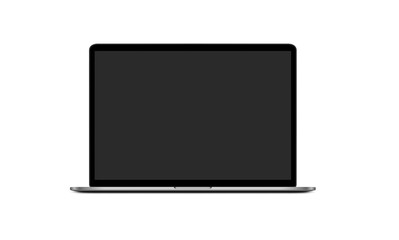 Laptop with dark screen isolated on white background.