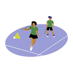 Mixed badminton team on the playing court