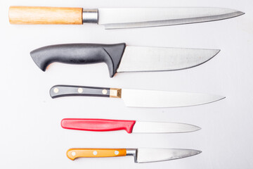 group of kitchen knifes