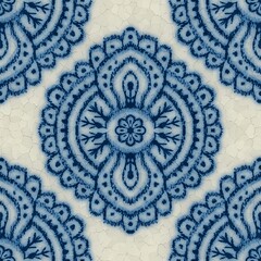 Seamless classic blue and white ceramic design. Hairline cracks over glazed surface. Decorative cerulean blue glaze on porcelain for transfer onto kitchen ware or printing for modern surface design.