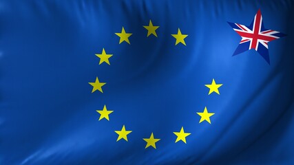 Concept of Brexit flag waving as a full background. European Union flag with the United Kingdom symbol star leaving the group.