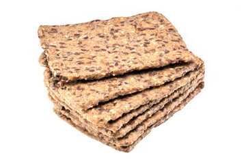 Whole grain crispbread isolated on white background, clipping path