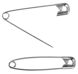 Safety pin isolated on white background. Open and closed pin
