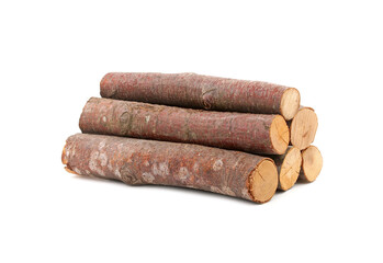 Pile of Beech tree firewood isolated on white