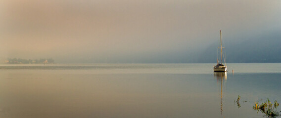 morning on the lake in sepia color