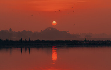 sunset over the lake