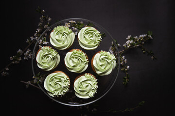 Cupcakes topped with pandan flavor buttercream