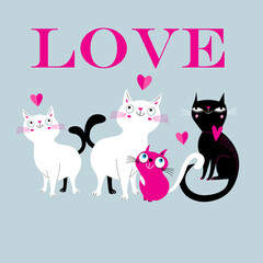 Greeting card with cats happy Valentine's Day