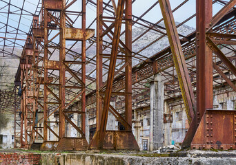 Noon at the old ruined foundry factory