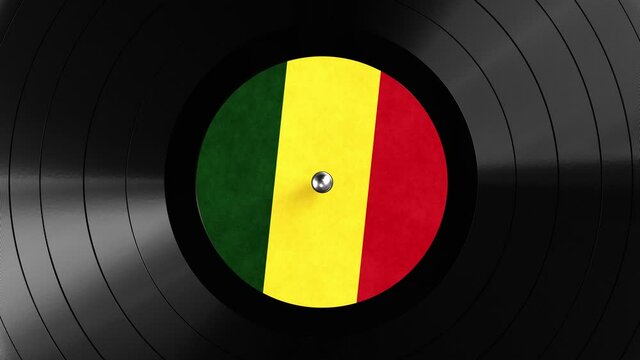 Realistic seamless looping 3D animation of the Rastafarian flag label Reggae vinyl record rendered in UHD