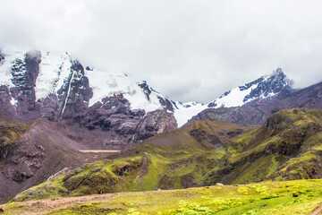 Fototapeta na wymiar mountains in peru, peruvian landscape in cordilera de los andes with snow
