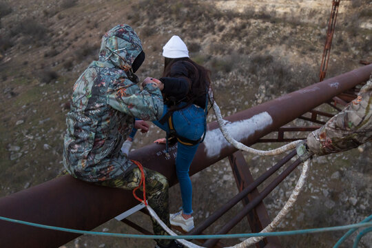 December 6, 2020 Rezina, Moldova Rope jumping is an extreme type of recreation. Selective focus