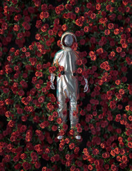 astronaut lying in flowers  - obrazy, fototapety, plakaty
