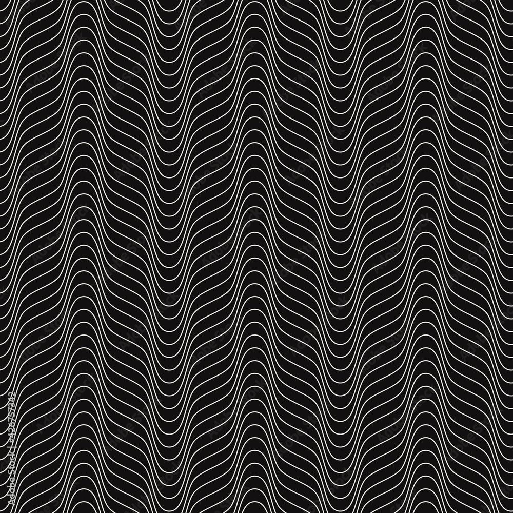 Poster Pulsar seamless pattern. Vector. Black background and white same lines.
